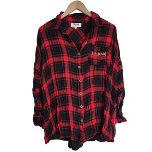 Trunk LTD Def Leppard Shirt Women's Small Button Up Long Sleeve Plaid Red